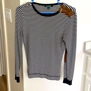 Ralph Lauren black and white striped top!- medium